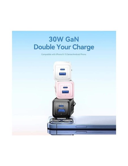 CARGADOR DE PARED VENTION GAN USB-C USB-A 30W BLUE