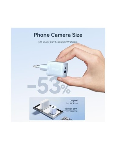 CARGADOR DE PARED VENTION GAN USB-C USB-A 30W WHIT