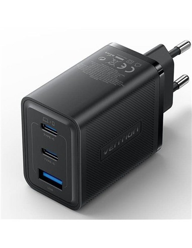 CARGADOR PARED VENTION X2USB-C USB-A 65W BLACK
