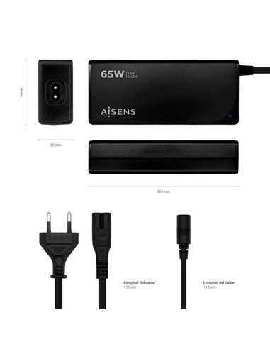 CARGADOR PORTATIL AISENS 65W AUTOMATICO + 9 CONECT
