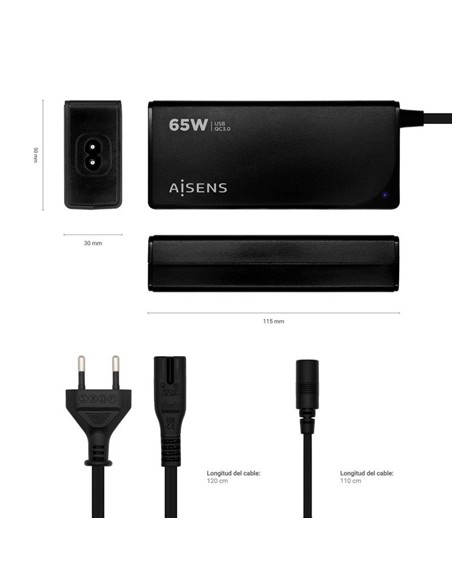 CARGADOR PORTATIL AISENS 65W AUTOMATICO + 9 CONECT