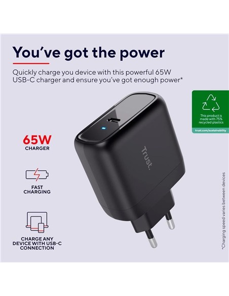 CARGADOR TRUST MAXO USB-C 65W 2M BLACK