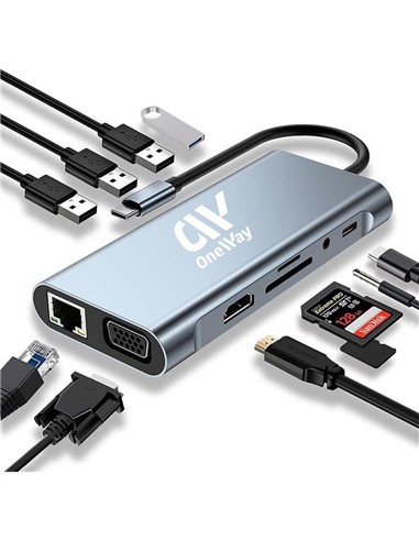 DOCK HUB ONEWAY USB-C 11 EN 1 HDMI/VGA/RJ45/USB 3.
