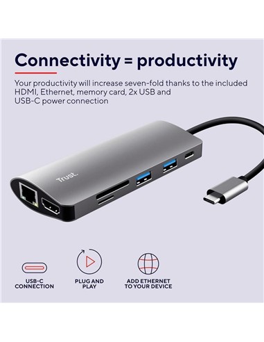 HUB TRUST DALYX USB-C 7 EN 1 HDMI USB-C USB MICRO