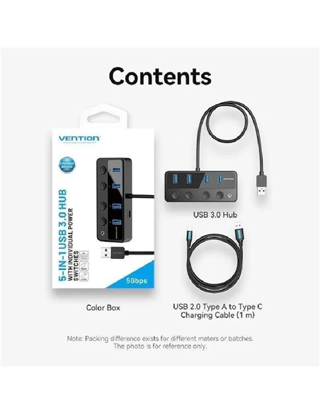 HUB USB VENTION 4 PUERTOS USB 3.0 BLACK + CABLE US
