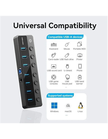 HUB VENTION USB 3.0 7 PUERTOS USB 3.0 INTERRUPTOR