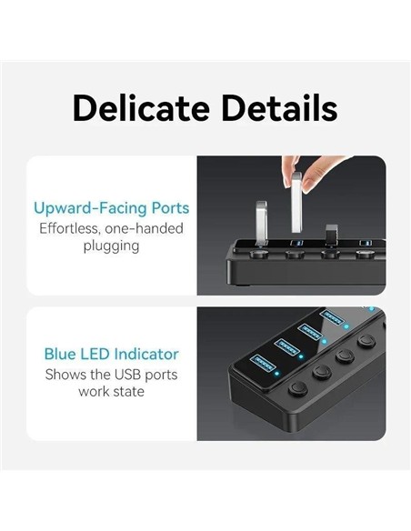 HUB VENTION USB 3.0 7 PUERTOS USB 3.0 INTERRUPTOR