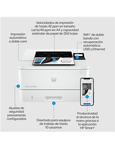 IMPRESORA HP LASERJET PRO LASER MONOCROMO 4002DW W