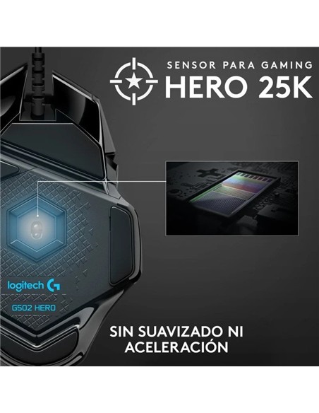 RATON GAMING LOGITECH G502 HERO OPTICO USB RGB BLA