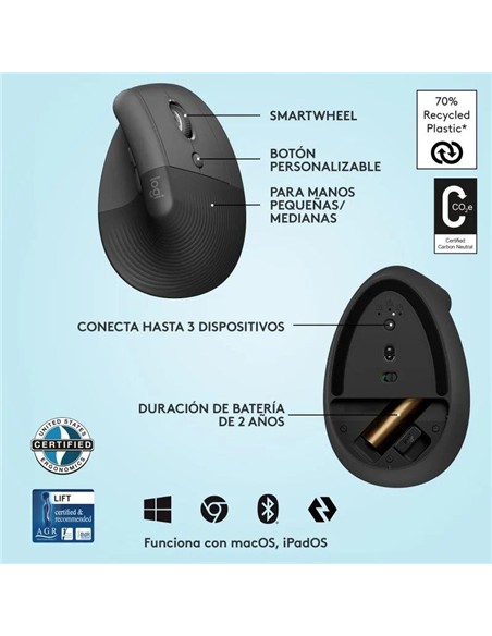 RATON LOGITECH LIFT VERTICAL WIRELESS ERGONOMIC 40