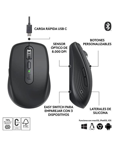 RATON LOGITECH MX ANYWHERE 3S WIRELESS BT 8000DPI
