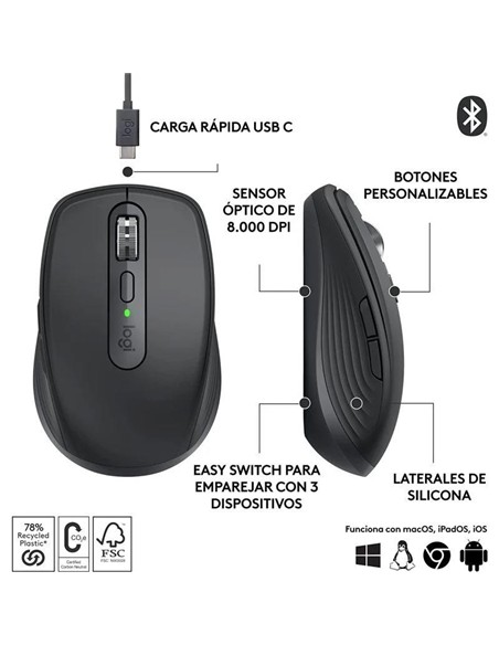 RATON LOGITECH MX ANYWHERE 3S WIRELESS BT 8000DPI