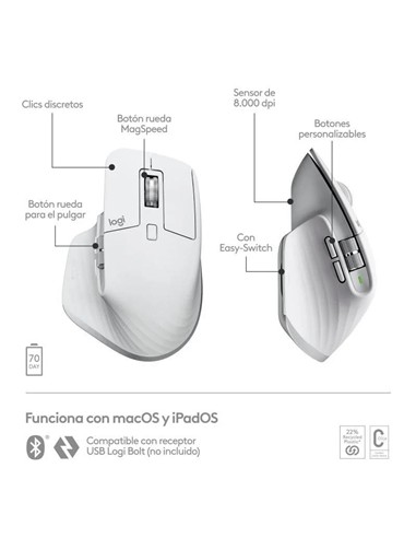 RATON LOGITECH MX MASTER 3S WIRELESS 8000DPI 7 BOT