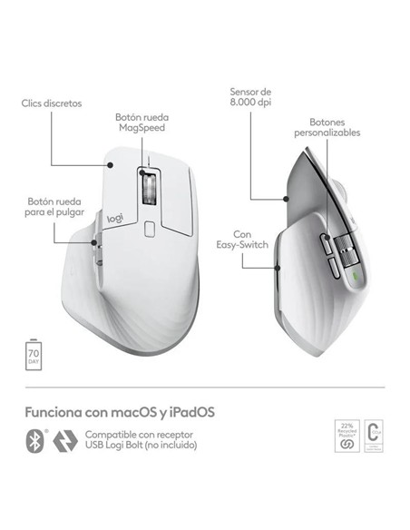 RATON LOGITECH MX MASTER 3S WIRELESS 8000DPI 7 BOT