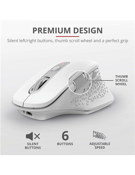 RATON TRUST OZAA ERGONOMICO RECARGABLE WIRELESS WH
