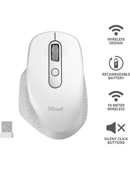 RATON TRUST OZAA ERGONOMICO RECARGABLE WIRELESS WH