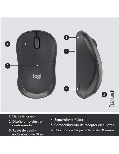 TECLADO + RATON LOGITECH MK295 WIRELESS SILENT GRA
