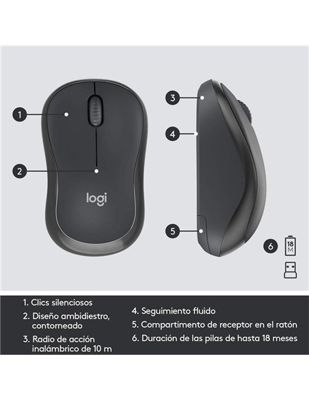 TECLADO + RATON LOGITECH MK295 WIRELESS SILENT GRA