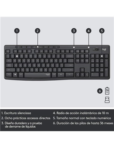 TECLADO + RATON LOGITECH MK295 WIRELESS SILENT GRA