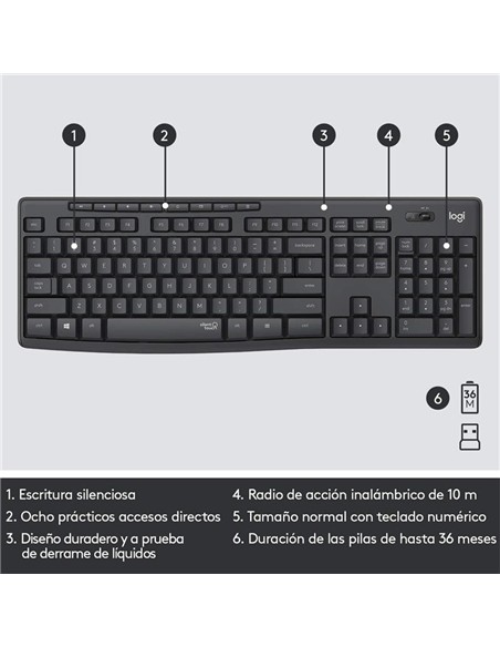 TECLADO + RATON LOGITECH MK295 WIRELESS SILENT GRA