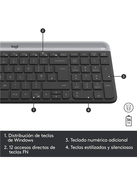 TECLADO + RATON LOGITECH MK470 SLIM WIRELESS SILEN