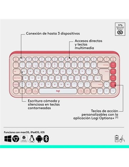TECLADO + RATON LOGITECH POP ICON WIRELESS ROSE/WH