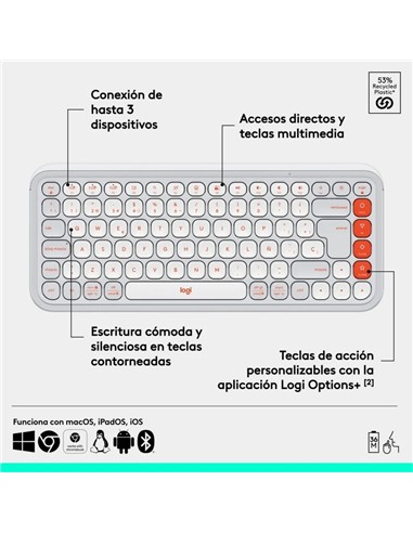 TECLADO LOGITECH POP ICON KEYS WIRELESS ROSE/WHITE