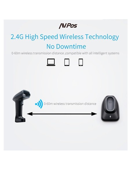 LECTOR AVPOS CODIGOS 1D + 2D +QR BT230 WIRELESS 2.
