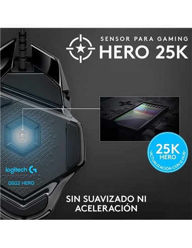 RATON LOGITECH G502 HERO OPTICO USB GAMING BLACK