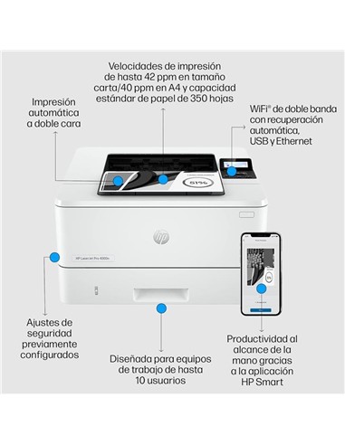 IMPRESORA HP LASERJET PRO LASER MONOCROMO 4002DN D
