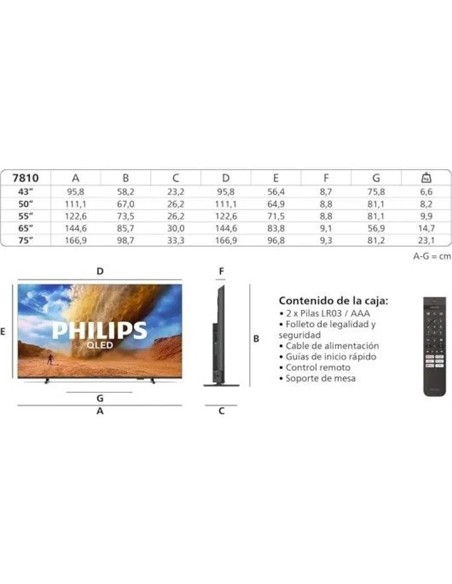 TELEVISOR PHILIPS 43 QLED 4K UHD USB SMART TV WIFI