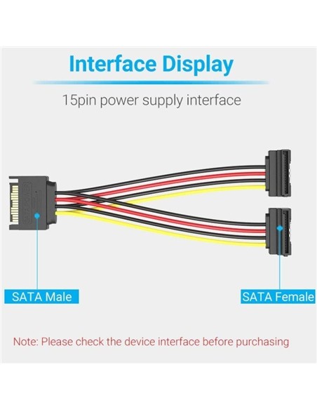 CABLE ALIMENTACION VENTION SATA/M - 2X SATA/H 15CM